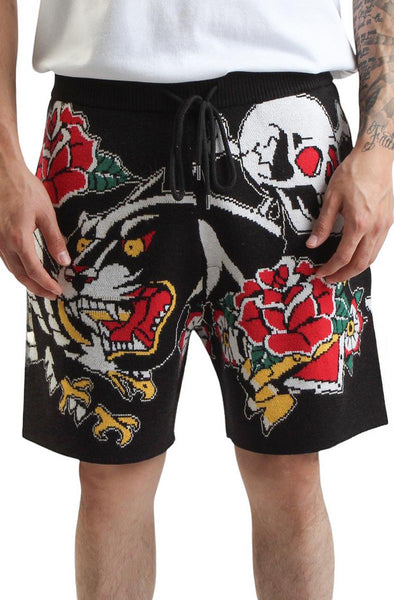 Front View Panther Knit Shorts