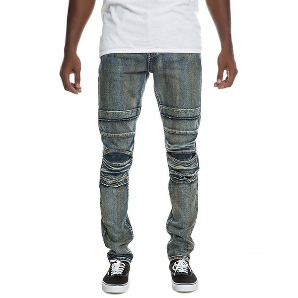 Front View Men's Pleated Knee Jean Pants