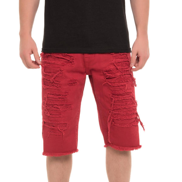 Front View Men's Ripped Denim Shorts