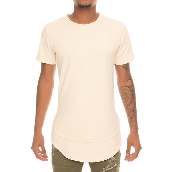 Front View Men's Double Layer Raw Edge Tee