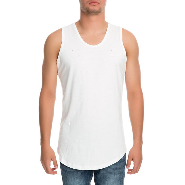 Front View Distressed Tank White