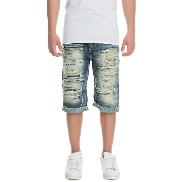 Front View Men's Rip Denim Shorts