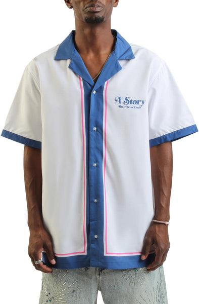 Front View Neverende Woven Button-Up Shirt