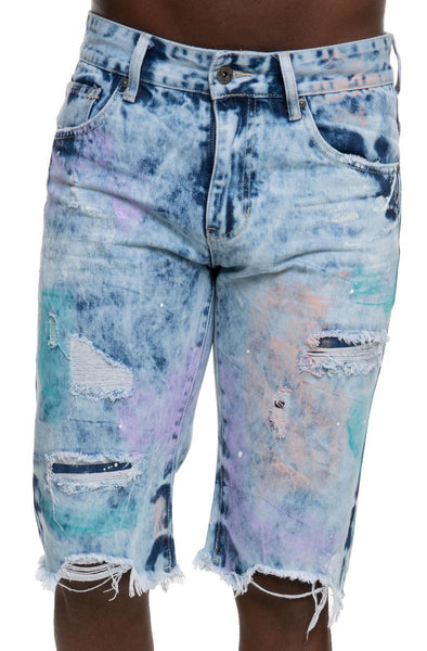 Front View Span Paint Splatter Shorts