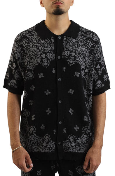 Front View Paisley Knit Button-up Shirt