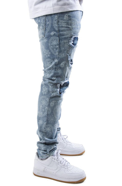 Paris Paisley Print Ripped Jeans