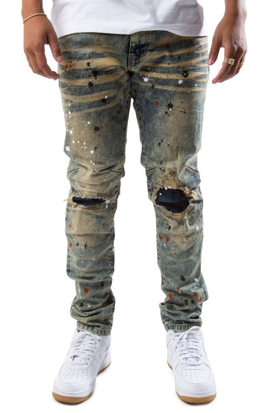 Front View Schizo Distressed Splatter Jeans