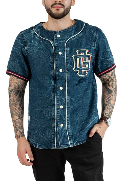 Front View OG Denim Baseball Jersey