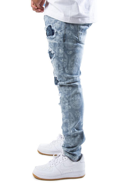 Paris Paisley Print Ripped Jeans