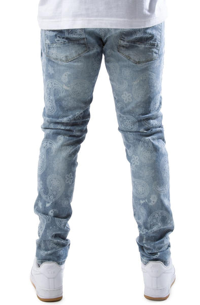 Paris Paisley Print Ripped Jeans