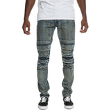 Front View Men's Pleated Knee Jean Pants