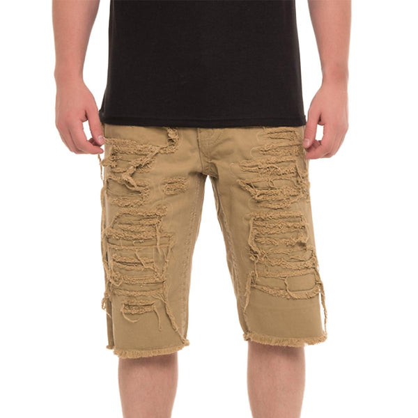 Front View Men's Ripped Denim Shorts