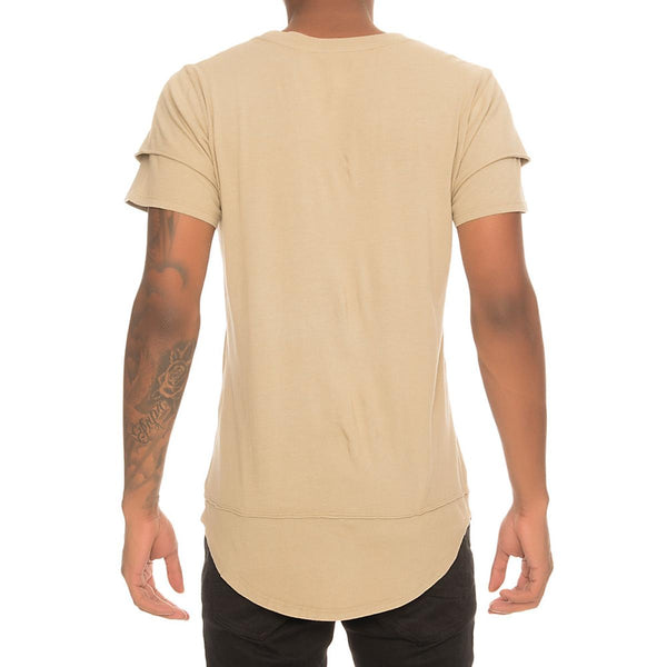 Double Layer Raw Edge Tee Sand