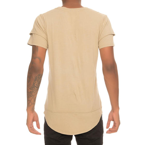 Double Layer Raw Edge Tee Sand