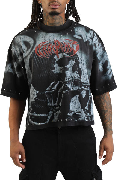 Front View Ski Mask Heavy Crop T-Shirt 