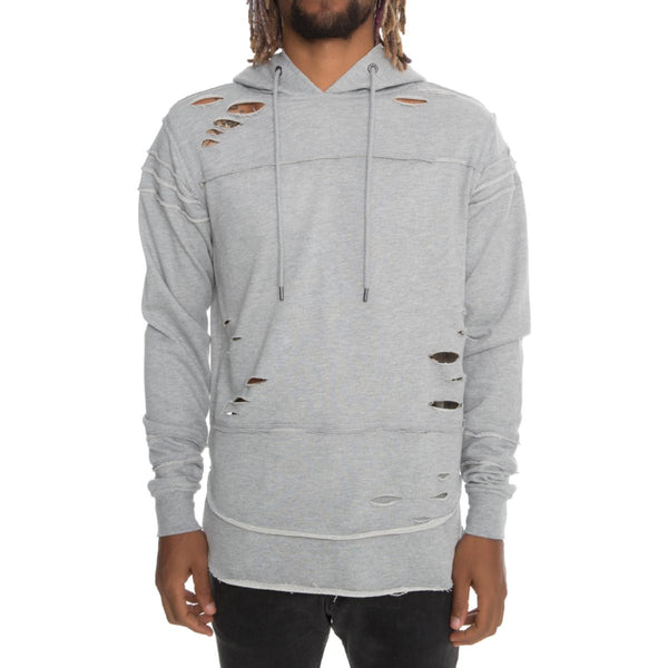 Front View Men's Ripped Layered Hoodie