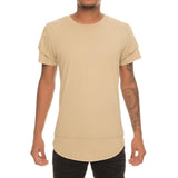 Front View Double Layer Raw Edge Tee Sand
