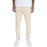Front View Distressed Joggers Khaki