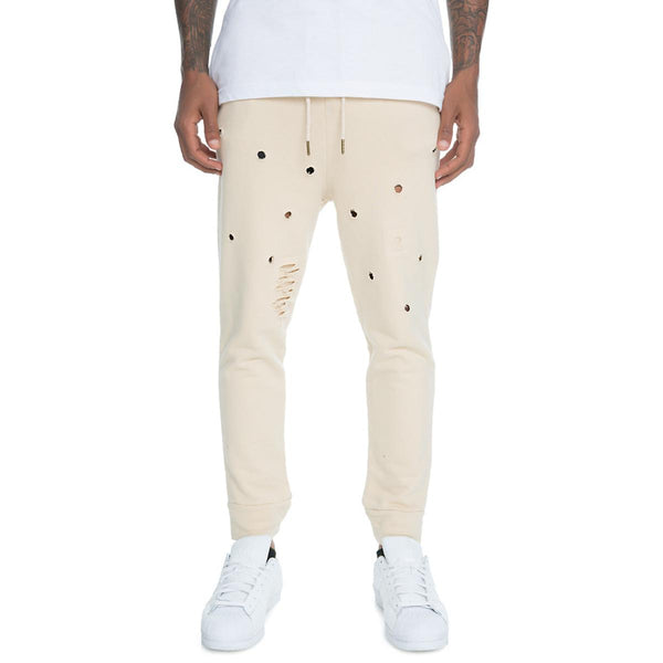 Front View Distressed Joggers Khaki